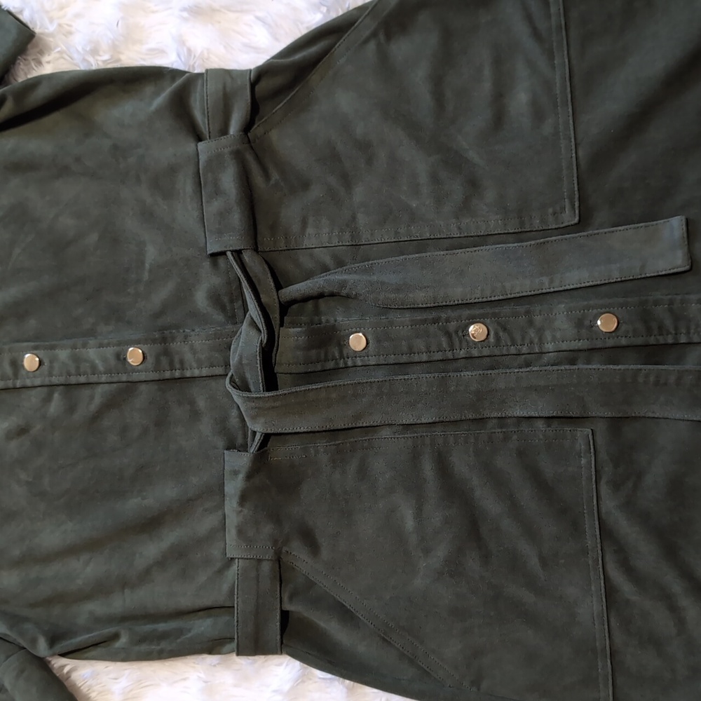 Banana Republic Sage Green Faux Suede Button Down Utility Shirtdress 6 - Picture 5 of 12